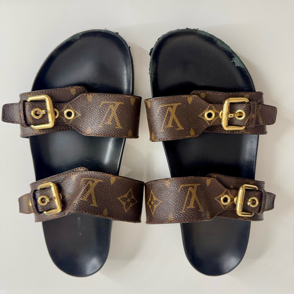 Louis Vuitton Brown Sandals with Gold Buckles